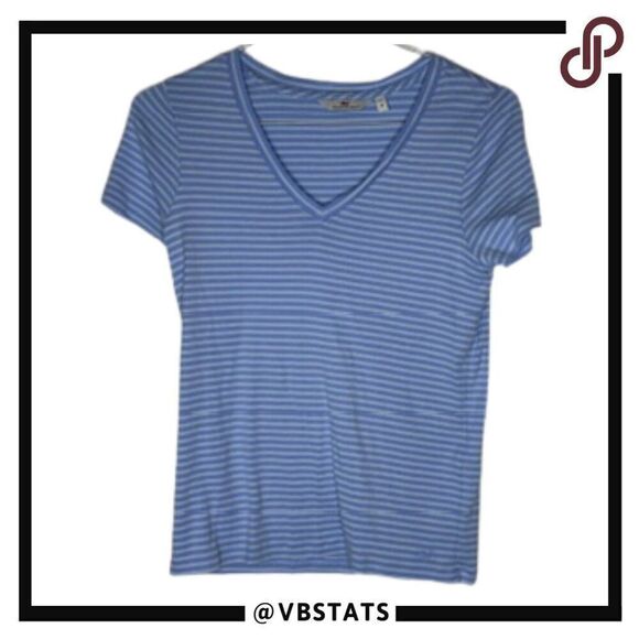 Vineyard Vines Women's V-Neck Short Sleeve Blue and White Striped Top Medium - Picture 1 of 6